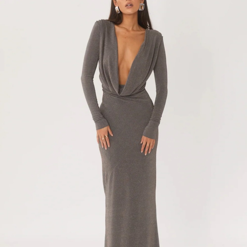 LIKE NEW Arcina Ori Jen Reversible Maxi Dress Medium M Gray Gold